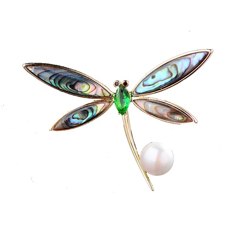 2022 fashion luxury jewelry accessories  elegant shell freshwater pearl dragonfly brooch