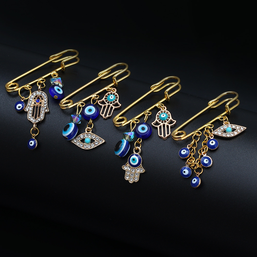 Simple palm euramerican devil eye magnet brooch blue eye brooches jewelry collar pin brooch