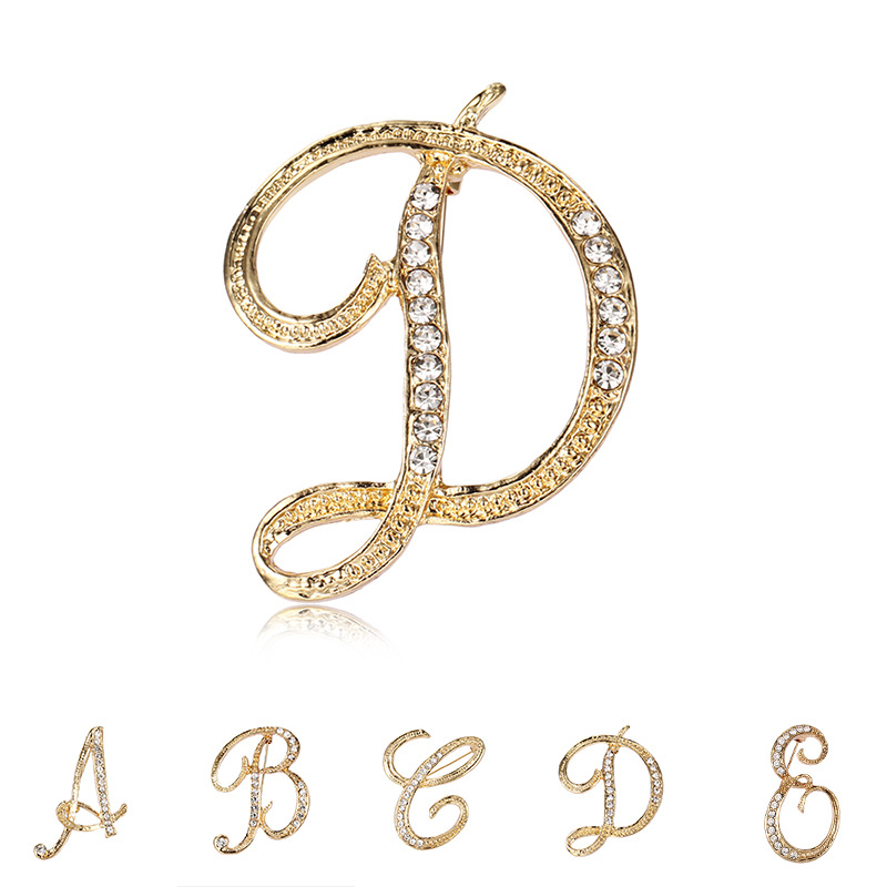 Fashion Rhinestone Initial Brooches 26 Letters Silver Gold Brooch Pins Men Women Wedding Party Jewelry Clothes Accessori