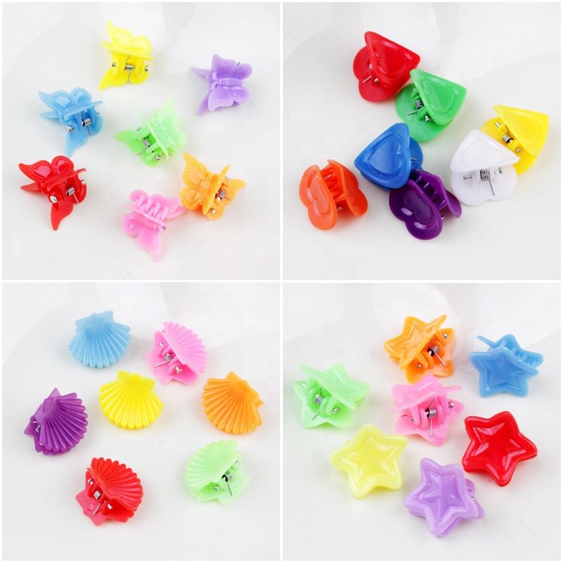 Cheap 2cm transparent plastic butterfly hair claw for girl mixed color mini hair claws for kids