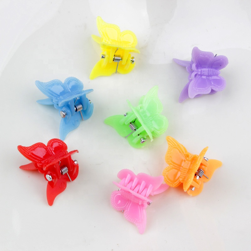 Cheap 2cm transparent plastic butterfly hair claw for girl mixed color mini hair claws for kids