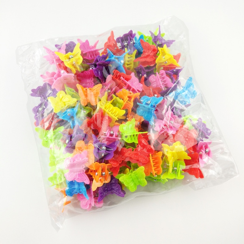 Cheap 2cm transparent plastic butterfly hair claw for girl mixed color mini hair claws for kids