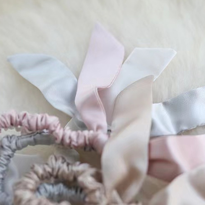 Arrival rabbit ears hair ornaments silk pure color elastic hair band hot sale silk hair scrunchies