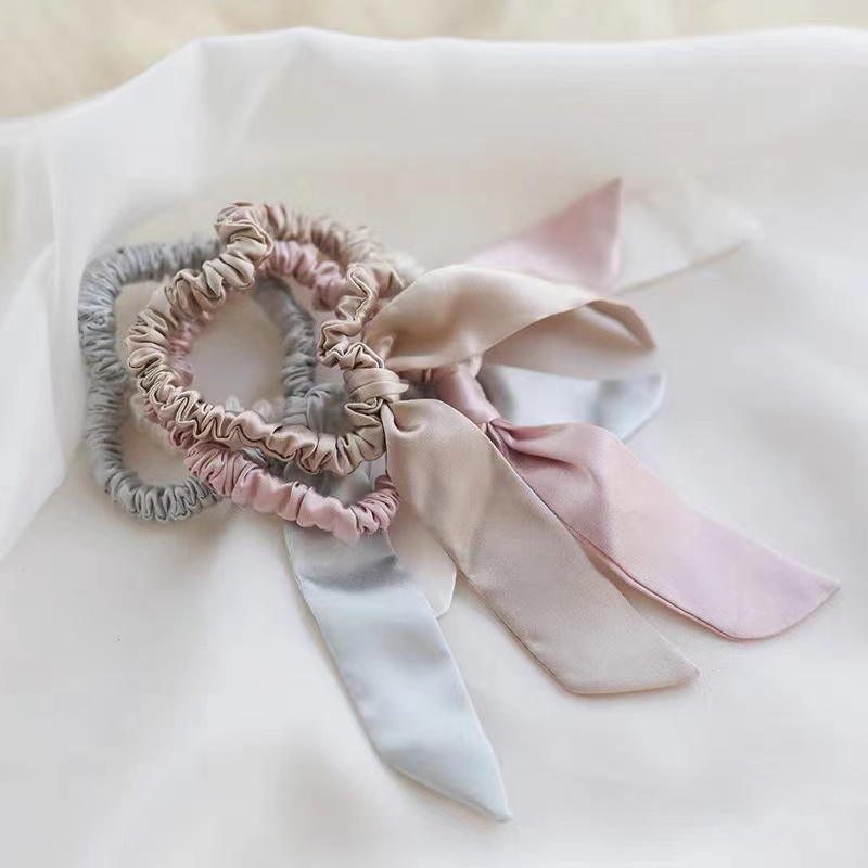 Arrival rabbit ears hair ornaments silk pure color elastic hair band hot sale silk hair scrunchies
