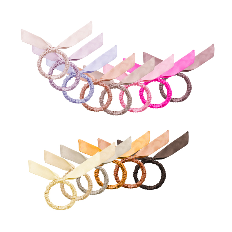 Arrival rabbit ears hair ornaments silk pure color elastic hair band hot sale silk hair scrunchies