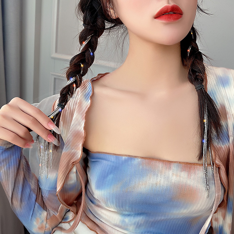 2021 New Flashing Diamond Chain Hairpin Braided Hair Headdress Tassel Hairpin High Sense Temperament Dirty Braided Hairb