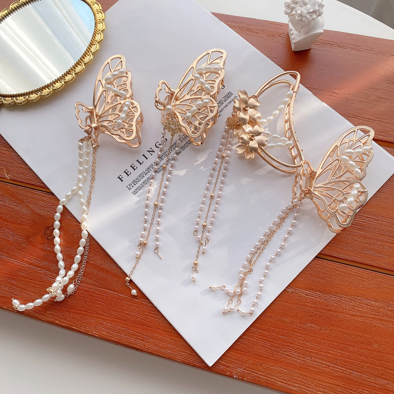 Butterfly Chain Alloy  Hair Catcher Clip Tassel Fairy Hairpin Girl Elegant Hair Catch hair clips