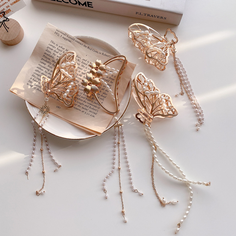 Butterfly Chain Alloy  Hair Catcher Clip Tassel Fairy Hairpin Girl Elegant Hair Catch hair clips