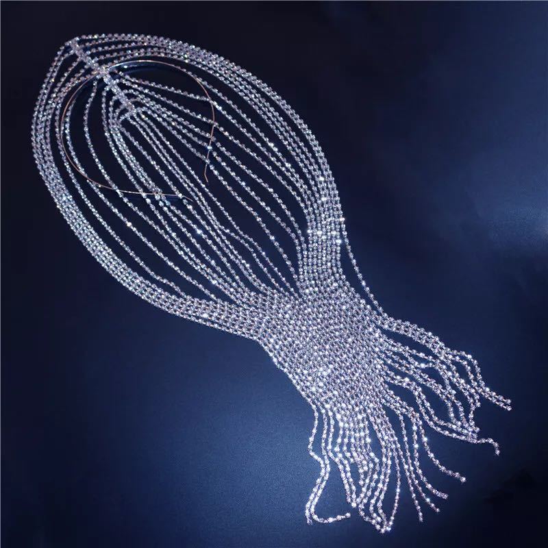 2022 New women accessories Rhinestone long tassel headpiece exaggerated hair hoop chain