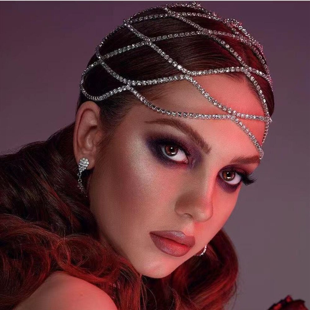  Shiny Rhinestone Headband Hair Chain Long Tassel Crystal Bridal Headpiece Wedding Hair Jewelry Women Hair Acce