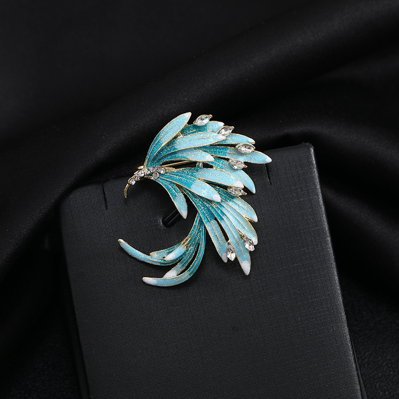 Retro Enamel Brooch Sweater Suit High-end Accessories Gradient Diamond Inlaid Elegant Phoenix Feather Corsage Brooch
