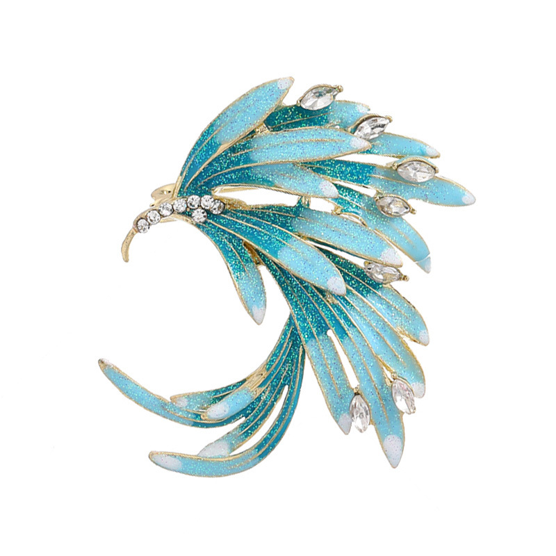 Retro Enamel Brooch Sweater Suit High-end Accessories Gradient Diamond Inlaid Elegant Phoenix Feather Corsage Brooch
