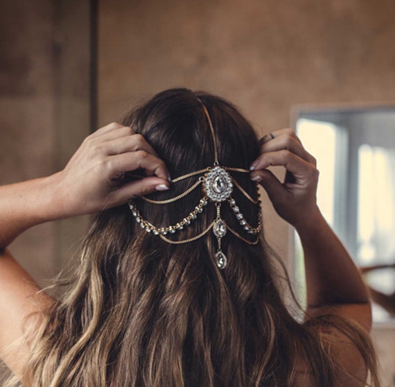 Long Tassel Rhinestone Head Chain Headwear for Women Crystal Wedding Hair Accessories Bridal Headband Hair Jewelry
