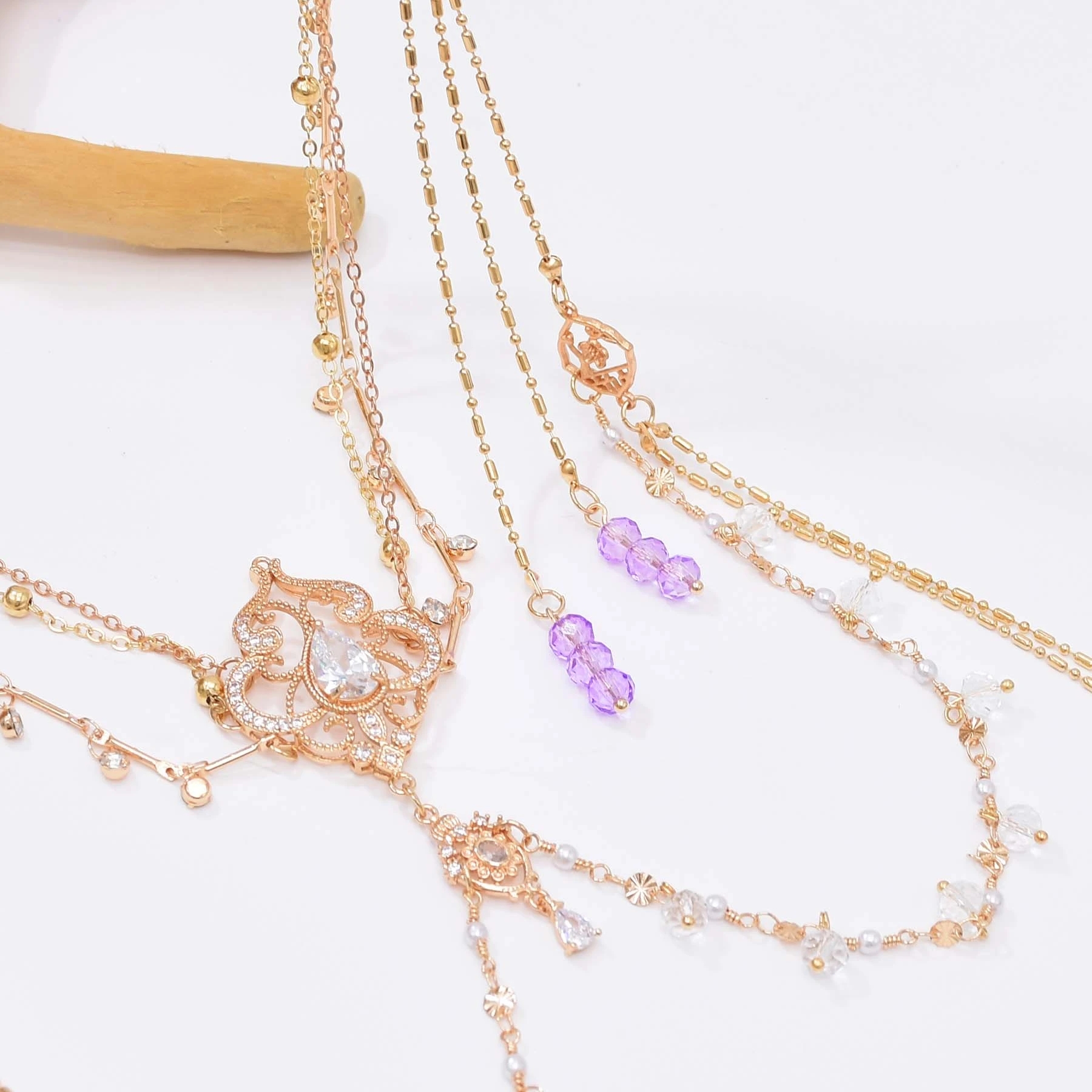 Copper Alloy Purple Crystal Beads Long Tassel Chinese Bridal Hair Accessories Zircon Headwear