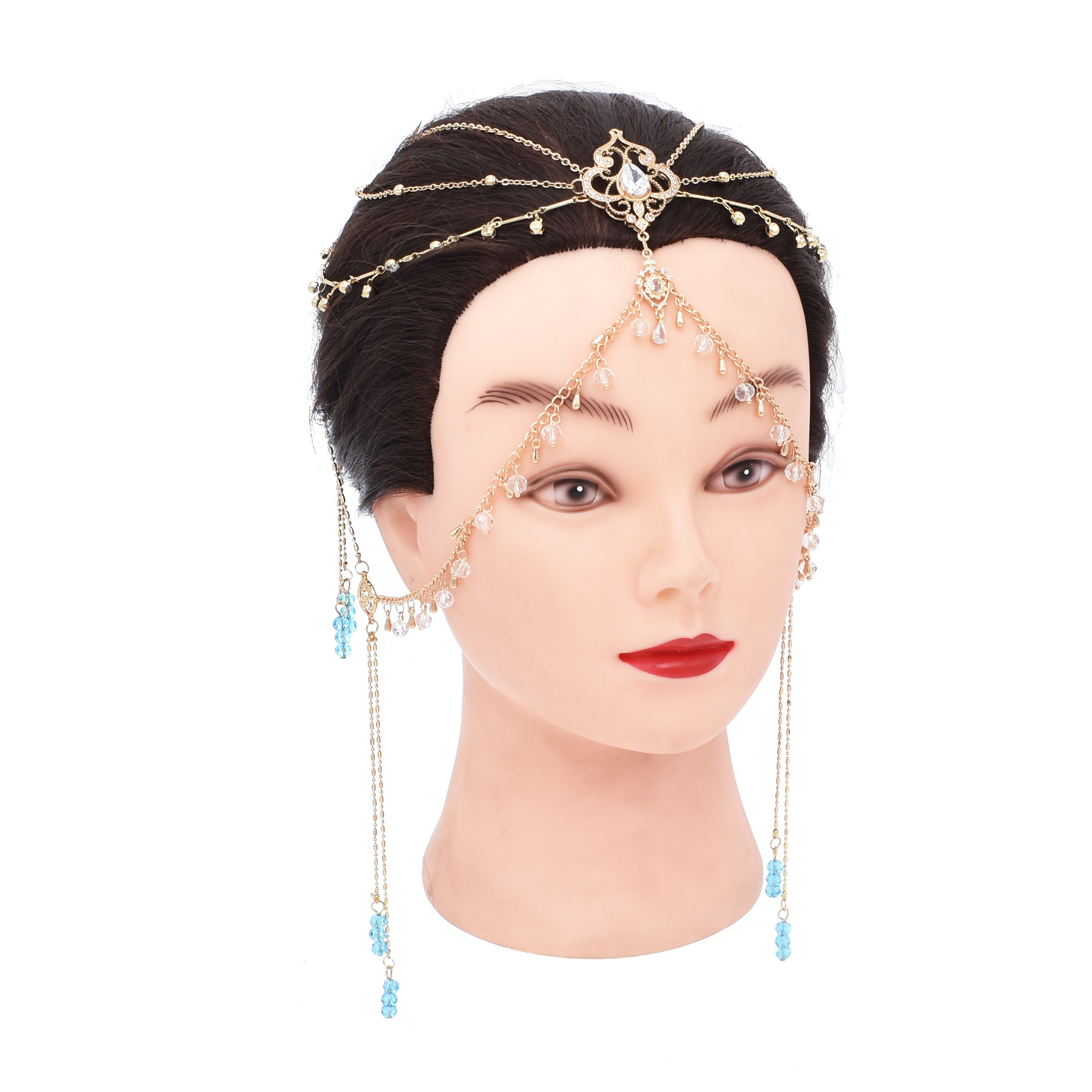 Copper Alloy Purple Crystal Beads Long Tassel Chinese Bridal Hair Accessories Zircon Headwear
