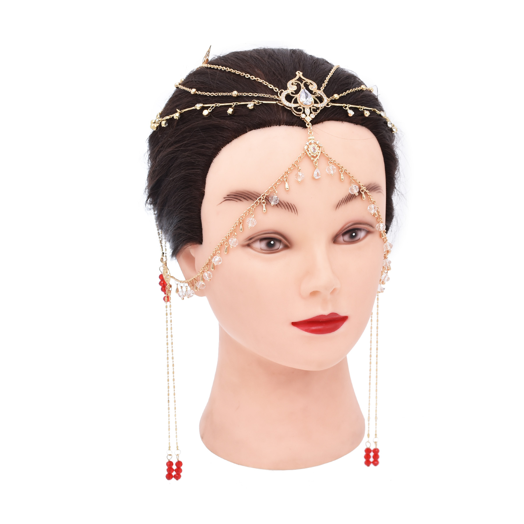 Copper Alloy Purple Crystal Beads Long Tassel Chinese Bridal Hair Accessories Zircon Headwear