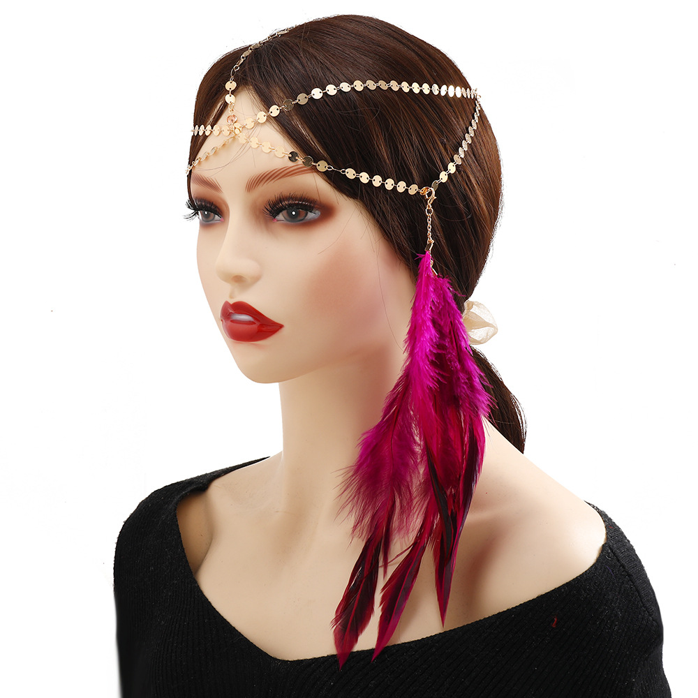 New women hair accessory headchain, European and American retro Bohemian Indian feather glitter hair chains
