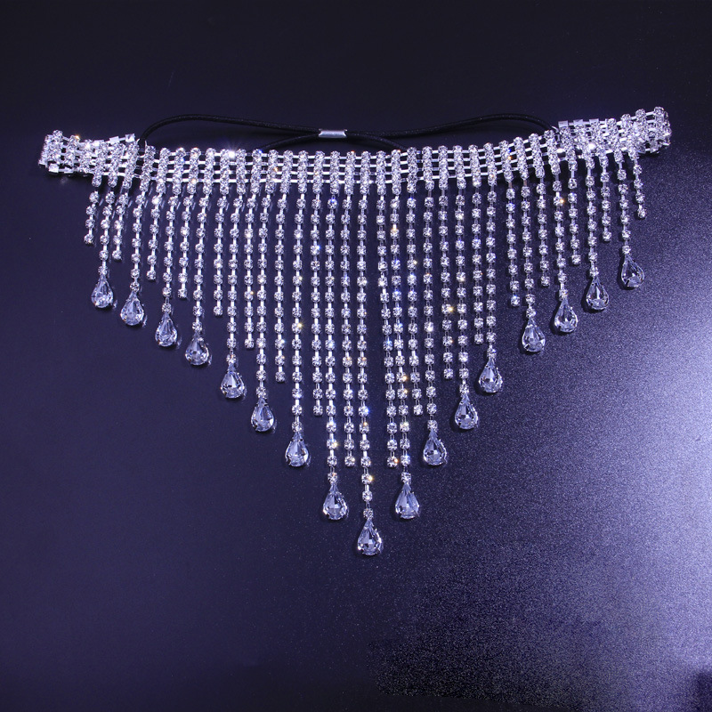 SHIHAN Tassel Head Chain rhinestone crystal colored oak water shape hair Wedding jewelry