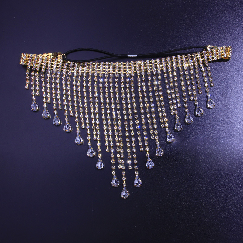 SHIHAN Tassel Head Chain rhinestone crystal colored oak water shape hair Wedding jewelry