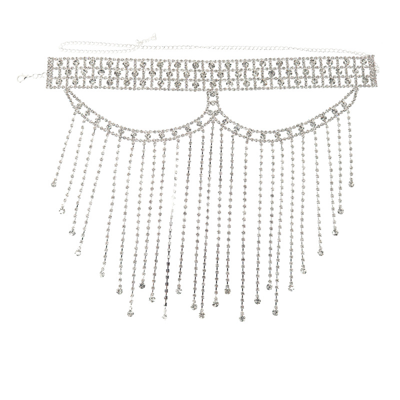  Women Rhinestone Head Chains Hollow Out Full Face Cover Long Tassel Head Wear Jewelry Headdress Accessories