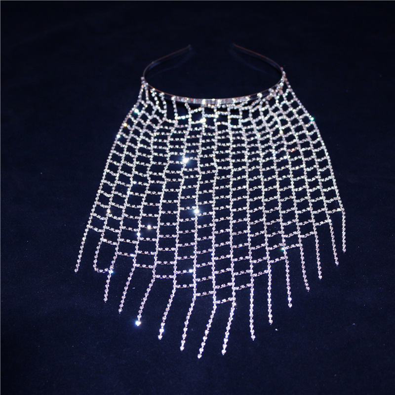 New Fashion Women Hair Chain Rhinestone Headband Super Long Tassel Crystal Cover Head Hair Jewelry
