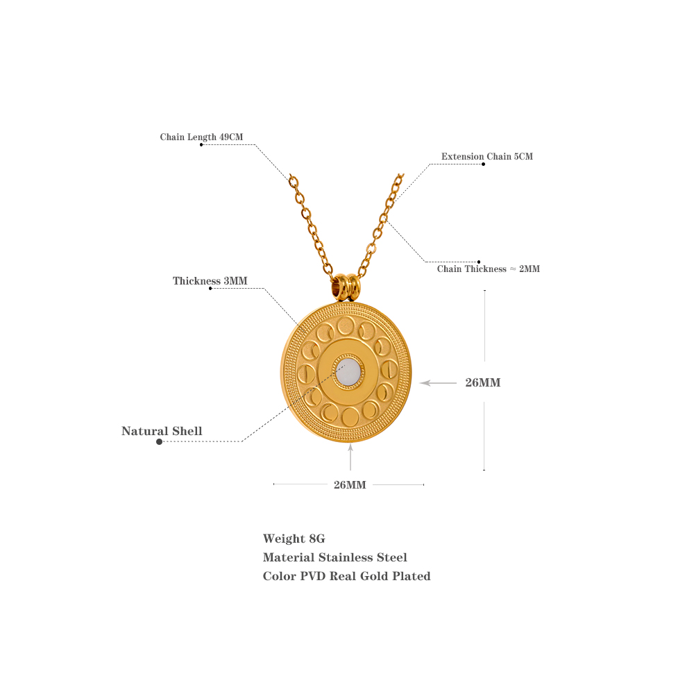 JINYOU 526 Waterproof Round Moon Pendant 18k Gold Plated Fashion Stainless Steel Short Chain Necklace Charm Statement Je