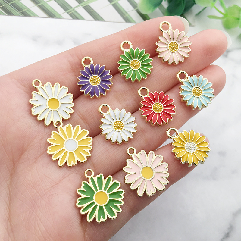 50pcs/bag Diy Jewelry Making Accessories Colorful Flower Enamel Pendant Fashion Jewelry Pendants & Charms