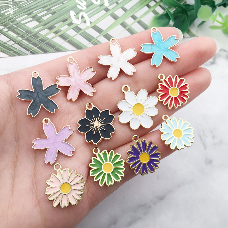 50pcs/bag Diy Jewelry Making Accessories Colorful Flower Enamel Pendant Fashion Jewelry Pendants & Charms