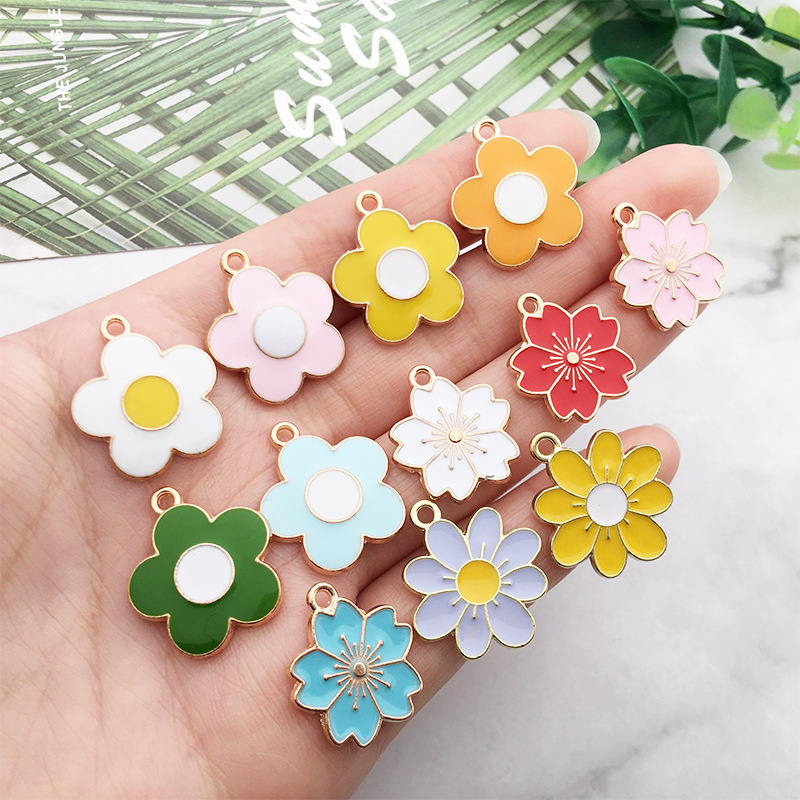 50pcs/bag Diy Jewelry Making Accessories Colorful Flower Enamel Pendant Fashion Jewelry Pendants & Charms