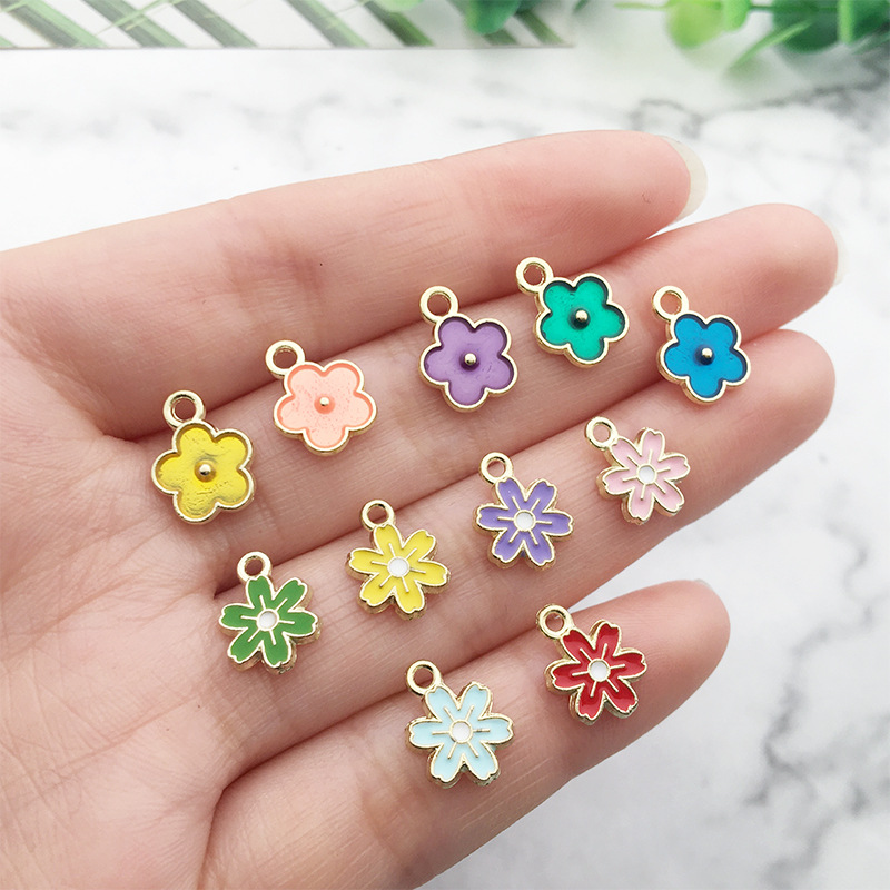 50pcs/bag Diy Jewelry Making Accessories Colorful Flower Enamel Pendant Fashion Jewelry Pendants & Charms