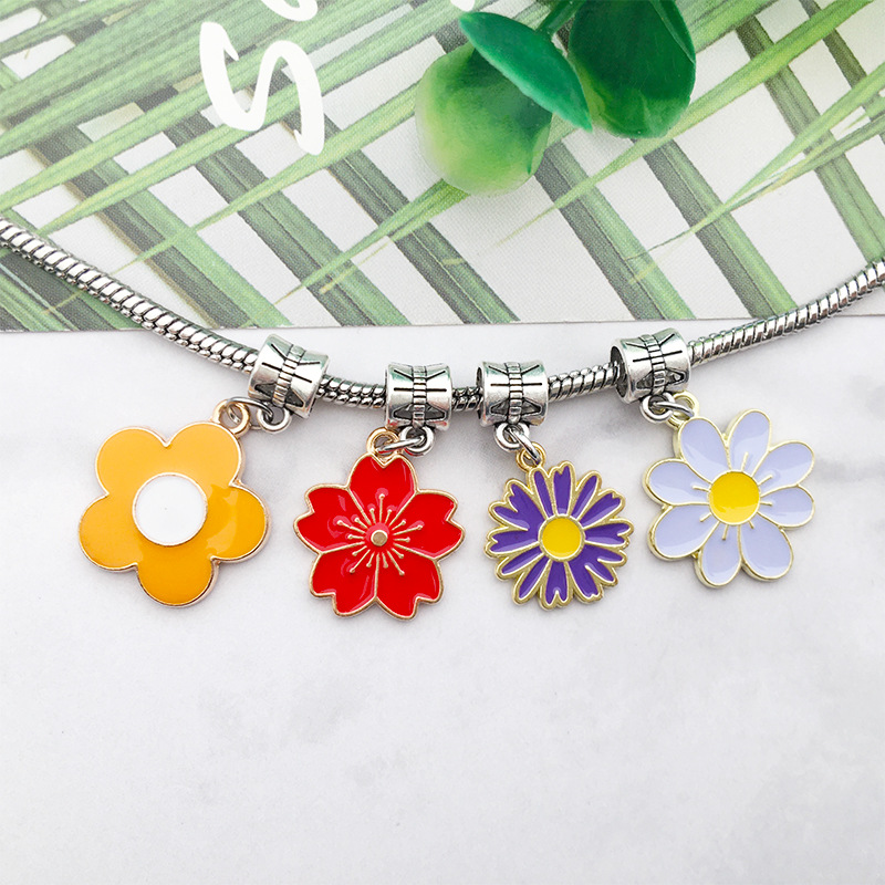 50pcs/bag Diy Jewelry Making Accessories Colorful Flower Enamel Pendant Fashion Jewelry Pendants & Charms