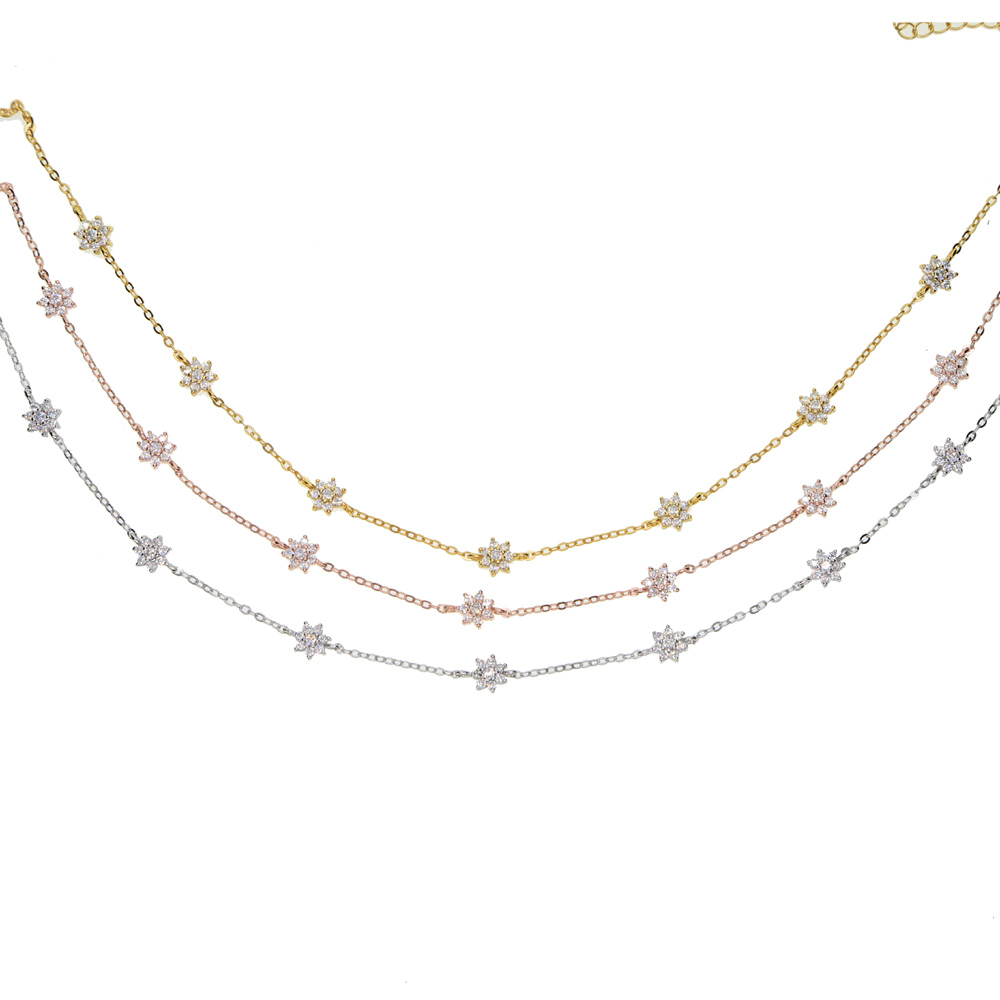 925 Sterling Silver prong cz flower charm Necklaces & Pendants with 3 color plated For Women Fashion sterling silver jew