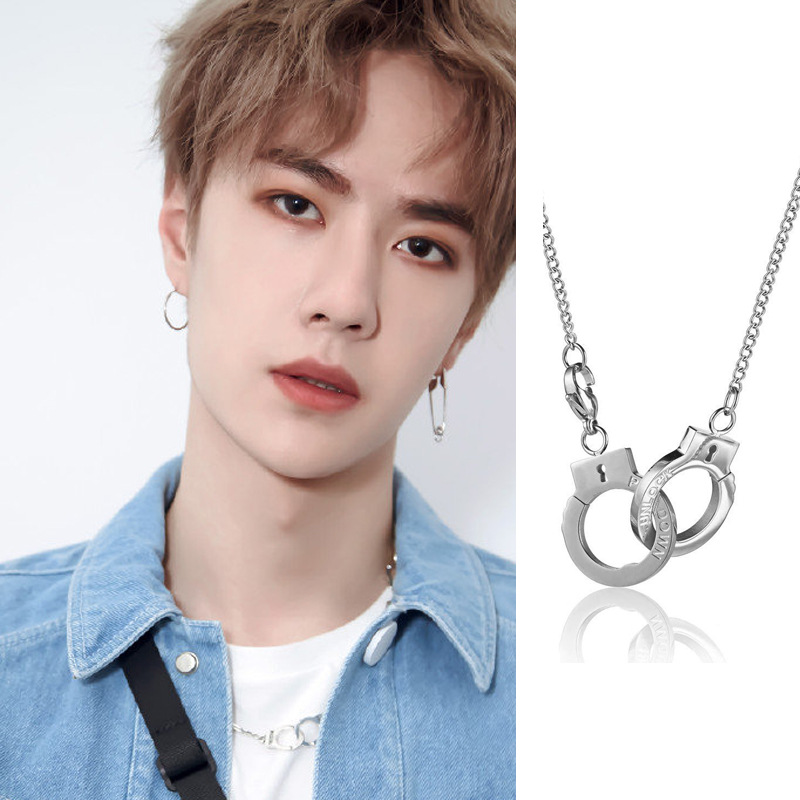 Trending Necklaces 2021 18k Gold and Steel Color Stainless Steel Handcuff Charm Pendant Necklace Jewelry Set Handcuff Ne