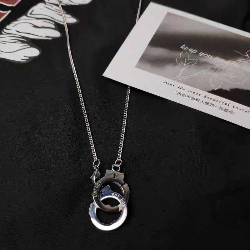 Trending Necklaces 2021 18k Gold and Steel Color Stainless Steel Handcuff Charm Pendant Necklace Jewelry Set Handcuff Ne