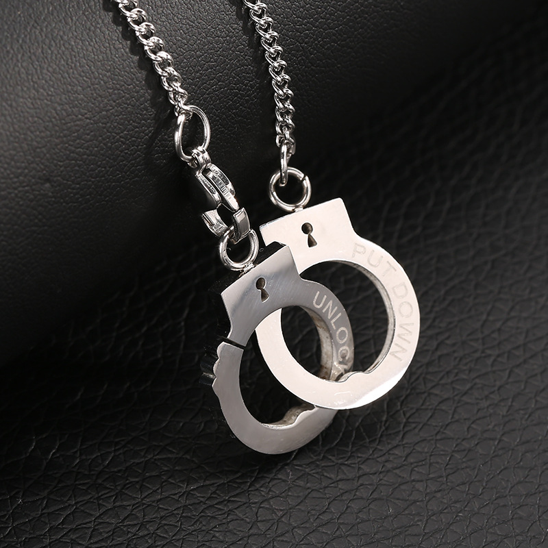 Trending Necklaces 2021 18k Gold and Steel Color Stainless Steel Handcuff Charm Pendant Necklace Jewelry Set Handcuff Ne