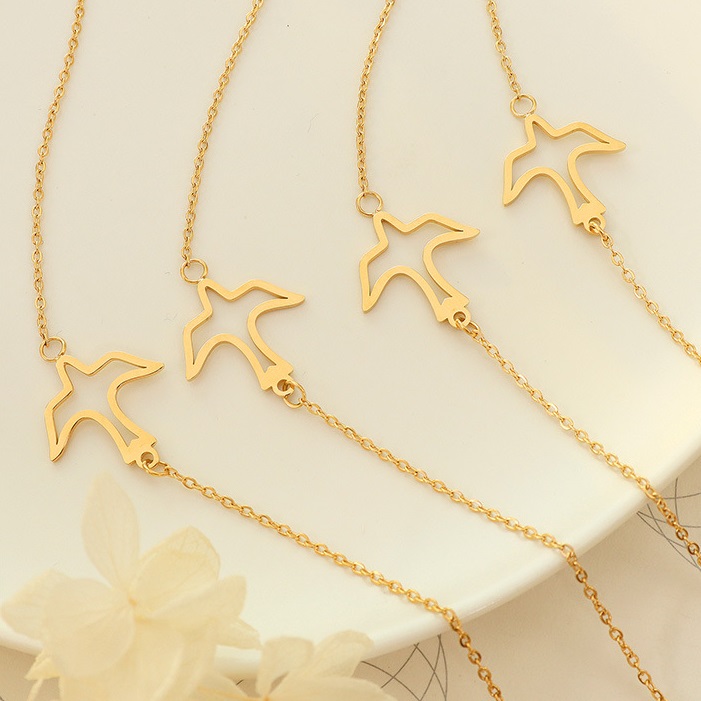 Fashion swallow charms and pendants stainless steel jewelry 18k pvd gold plated bead chain necklace collar de acero inox