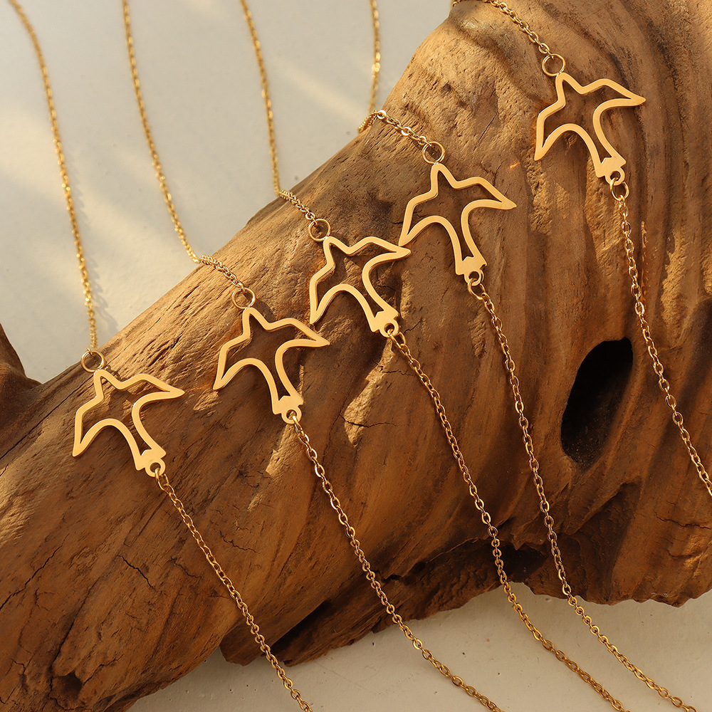 Fashion swallow charms and pendants stainless steel jewelry 18k pvd gold plated bead chain necklace collar de acero inox