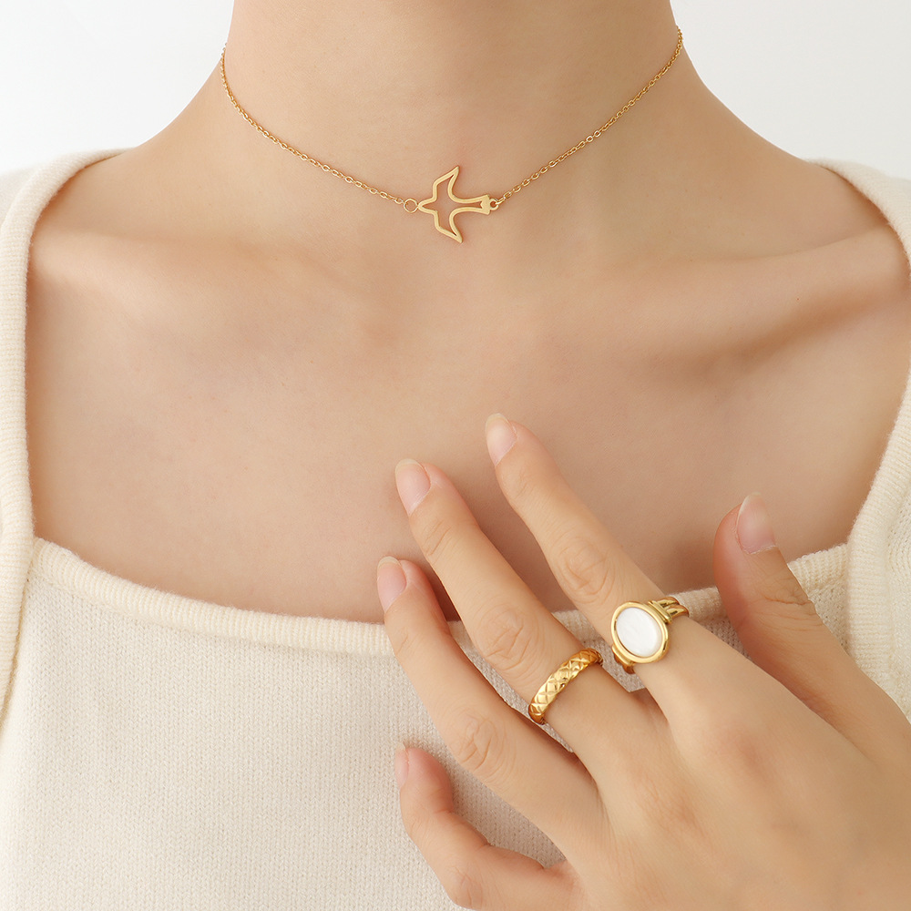 Fashion swallow charms and pendants stainless steel jewelry 18k pvd gold plated bead chain necklace collar de acero inox