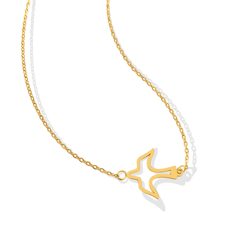 Fashion swallow charms and pendants stainless steel jewelry 18k pvd gold plated bead chain necklace collar de acero inox