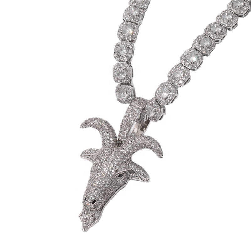 Personality fashion charm Zircon 18K Gold Plated Copper sheep head hip hop jewelry pendant