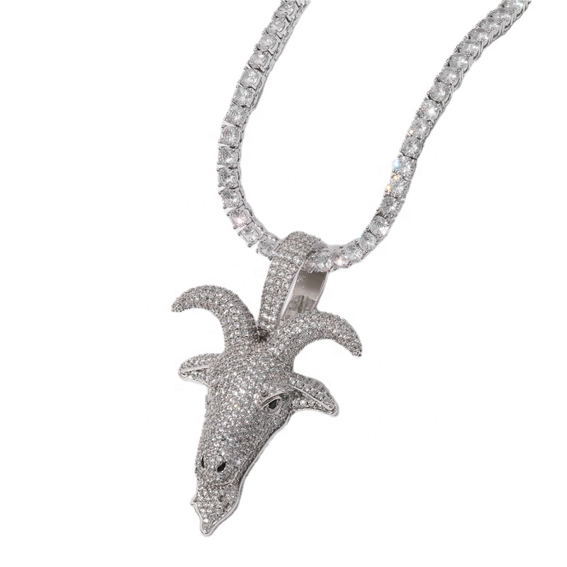 Personality fashion charm Zircon 18K Gold Plated Copper sheep head hip hop jewelry pendant