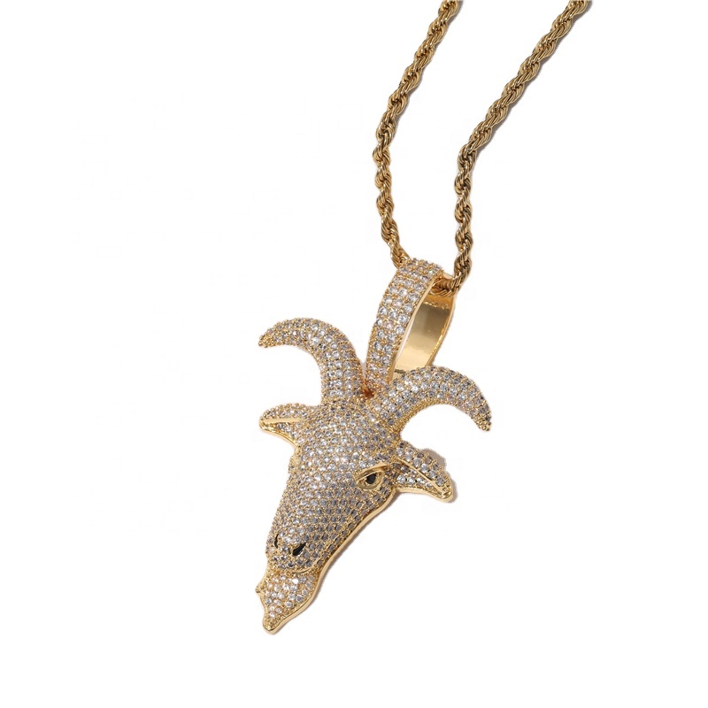 Personality fashion charm Zircon 18K Gold Plated Copper sheep head hip hop jewelry pendant