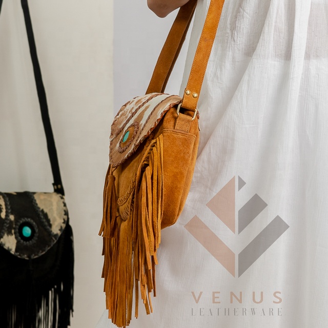 Fashion vintage Shoulder Bag leather messenger bag women Crossbody Bags with tassel Cowhide purse with fringe Cross Body
