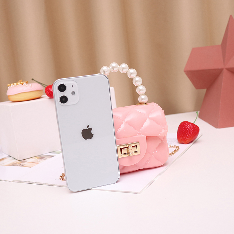 Children Pearl Handle Mini Jelly Bag Coin Purse Girls Chain Shoulder Mini Handbags Kids Jelly Bag