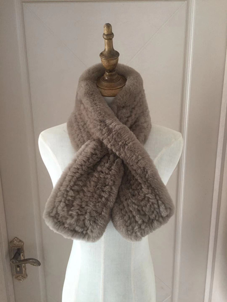 New Winter Women's Genuine Y2K Real Rex Rabbit Fur Scarves Hand Knitted Scarf