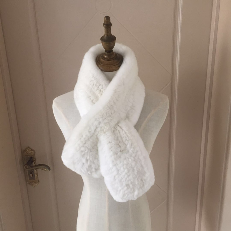 New Winter Women's Genuine Y2K Real Rex Rabbit Fur Scarves Hand Knitted Scarf