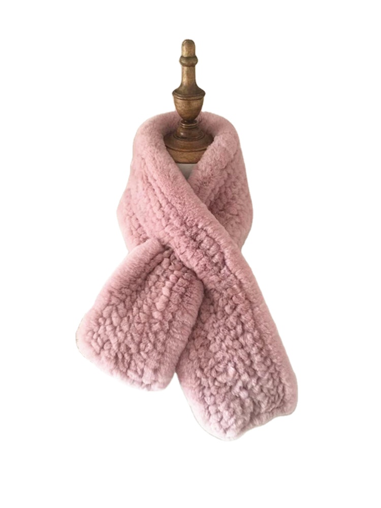 New Winter Women's Genuine Y2K Real Rex Rabbit Fur Scarves Hand Knitted Scarf