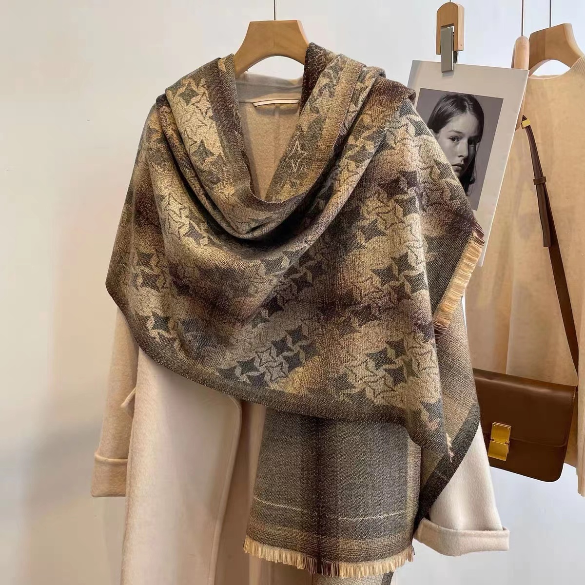 2023 Cashmere Scarf Women's New Winter Silk Scarf Color Contrast Plaid Warm Tassel Shawl Thickened Fashion Neck