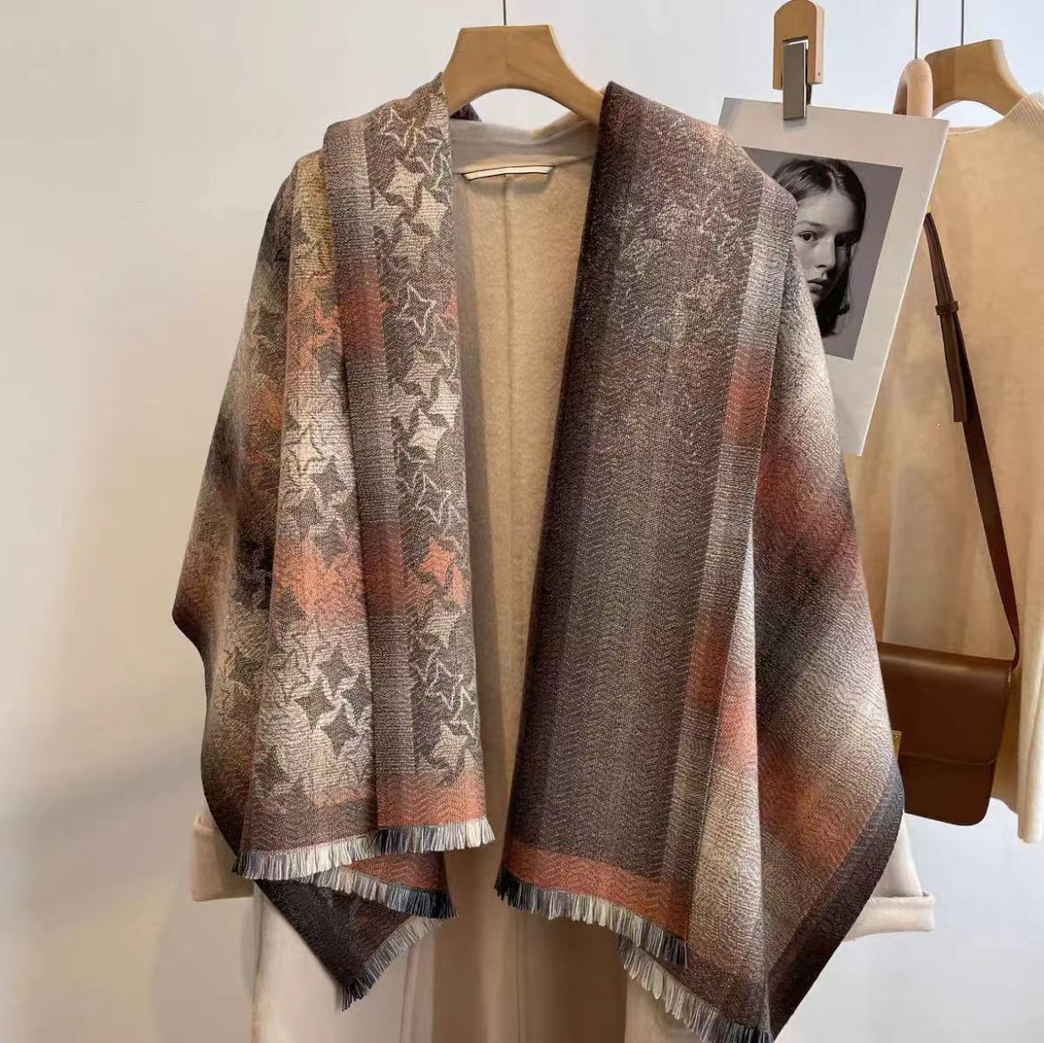 2023 Cashmere Scarf Women's New Winter Silk Scarf Color Contrast Plaid Warm Tassel Shawl Thickened Fashion Neck