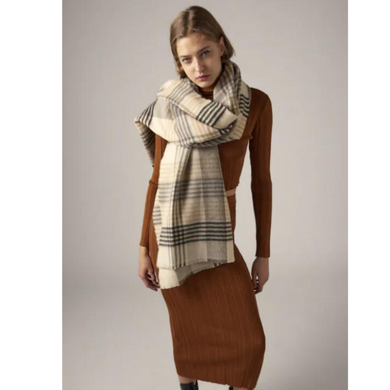 Women Autumn And Winter Unedged Plaid Scarves Warm Soft Chunky Large Blanket Wrap Shawl And Scarf